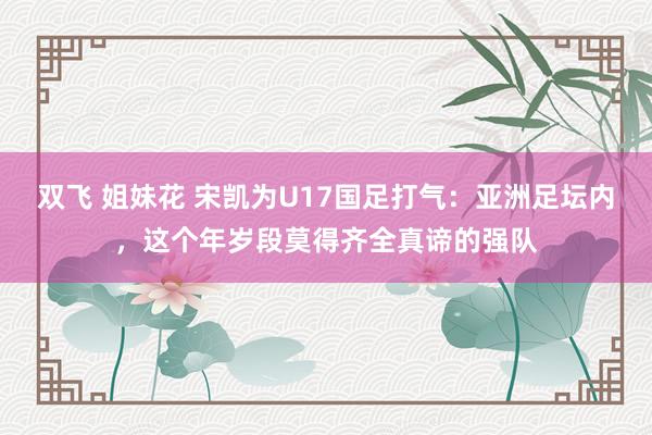 双飞 姐妹花 宋凯为U17国足打气：亚洲足坛内，这个年岁段莫得齐全真谛的强队